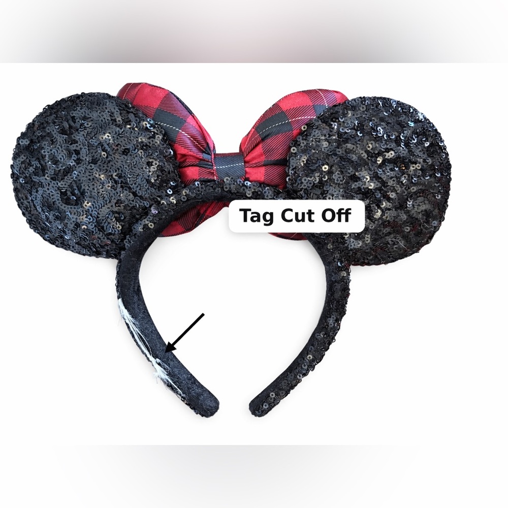 Disney Parks Minnie Mouse Hat & Sequin Ear Headband Bundle Red Black Rhinestone - Picture 9 of 9